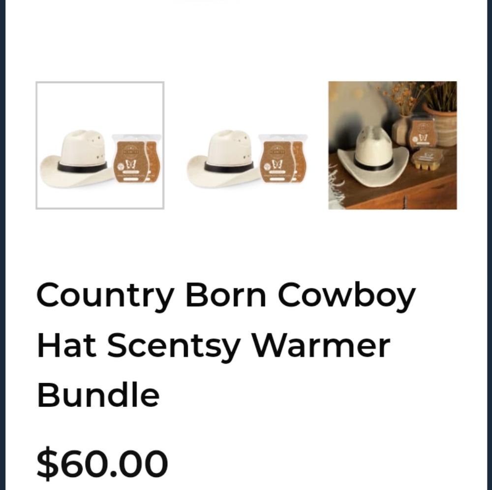 Scentsy Country Born Cowboy Hat Warmer - White and Brown